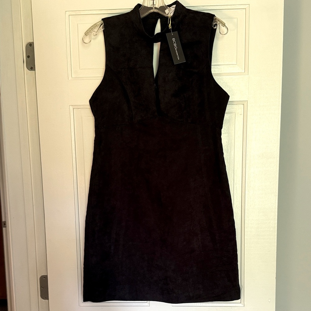 BCBGeneration Black Keyhole Faux Suede A-Line Mini Dress 70’s Style